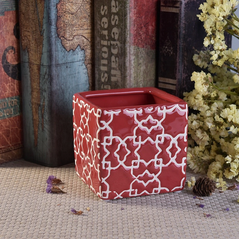 Luxury red square ceramic candle jars for candle making