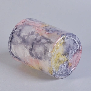 Wholesales empty custom iridescent cylinder ceramic candle holder 8oz 10oz 11oz