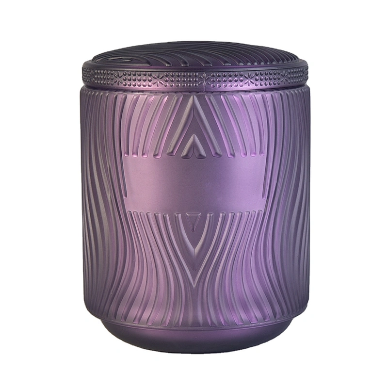 Home decoration wholesales empty purple Glass Candle jars and lid