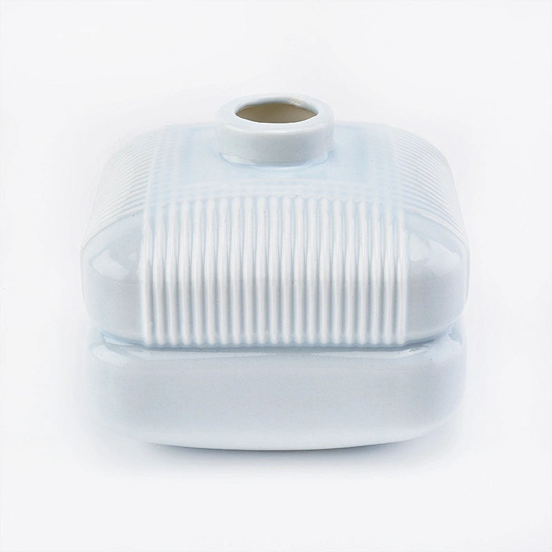 Luxury square blue ceramic reed diffuser bottles for home decorations