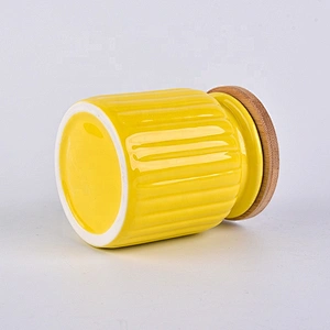 6oz 8oz 10oz Sunny gold decorative ceramic candle jars with wood lid