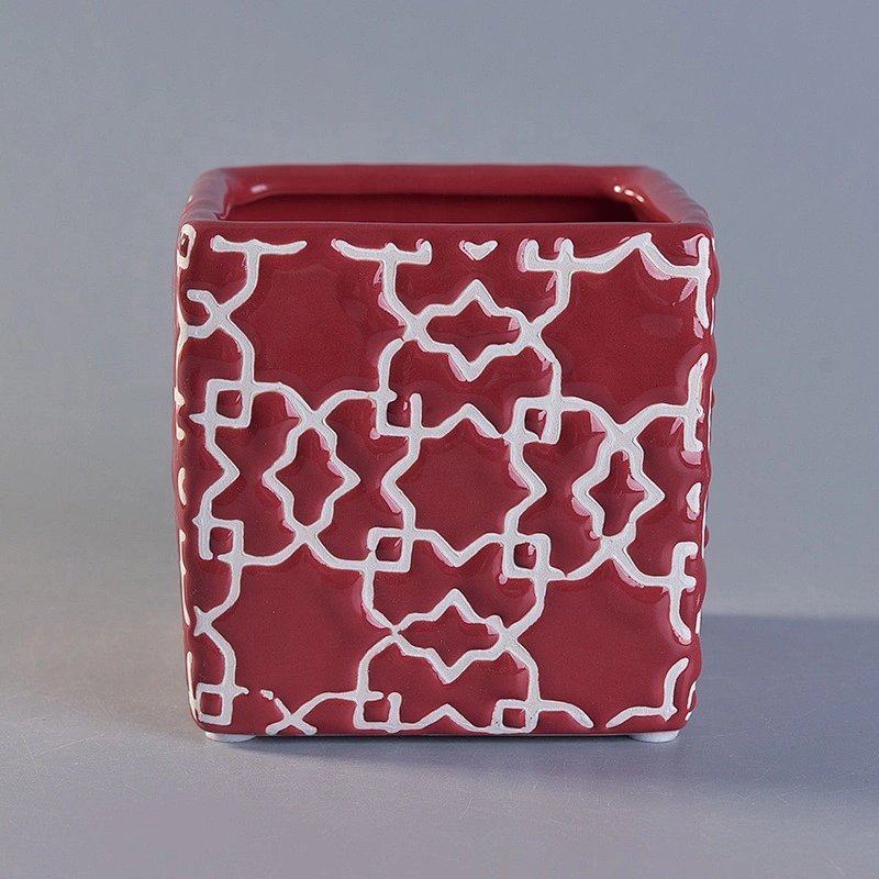 Luxury red square ceramic candle jars for candle making