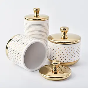 Wholesales luxury electroplated ceramic candle holder with gold lid