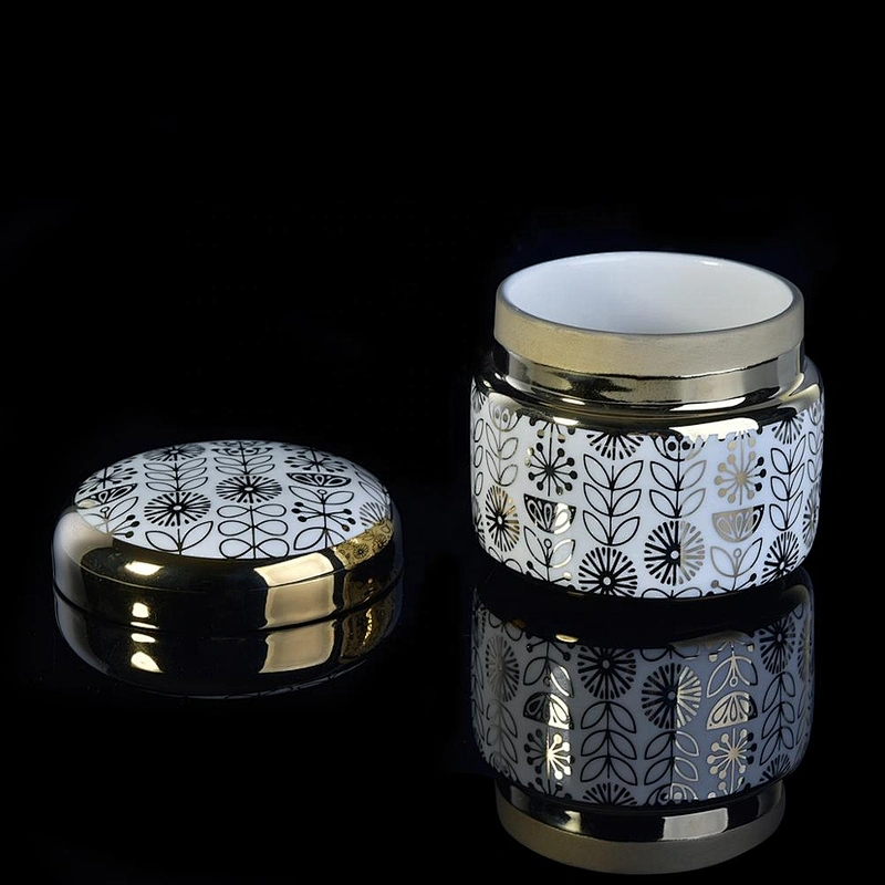 8oz 10oz 20oz Wholesales golden candle ceramic jar with lids