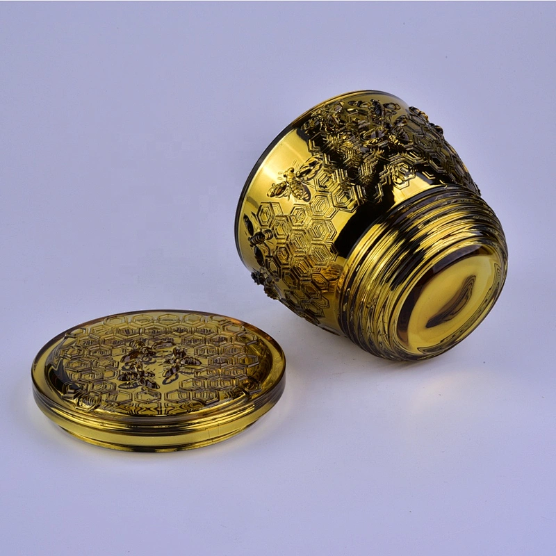 Sunny bee design tealight glass candle holder with gold lid