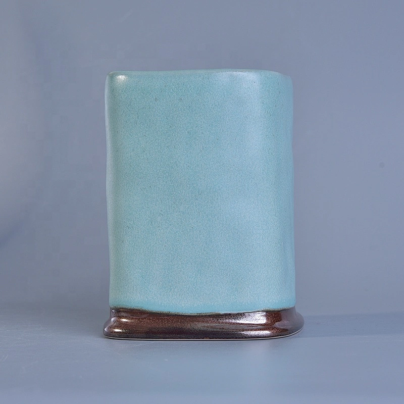 8oz 10oz 20oz Sunny square blue candle ceramic holders supplier