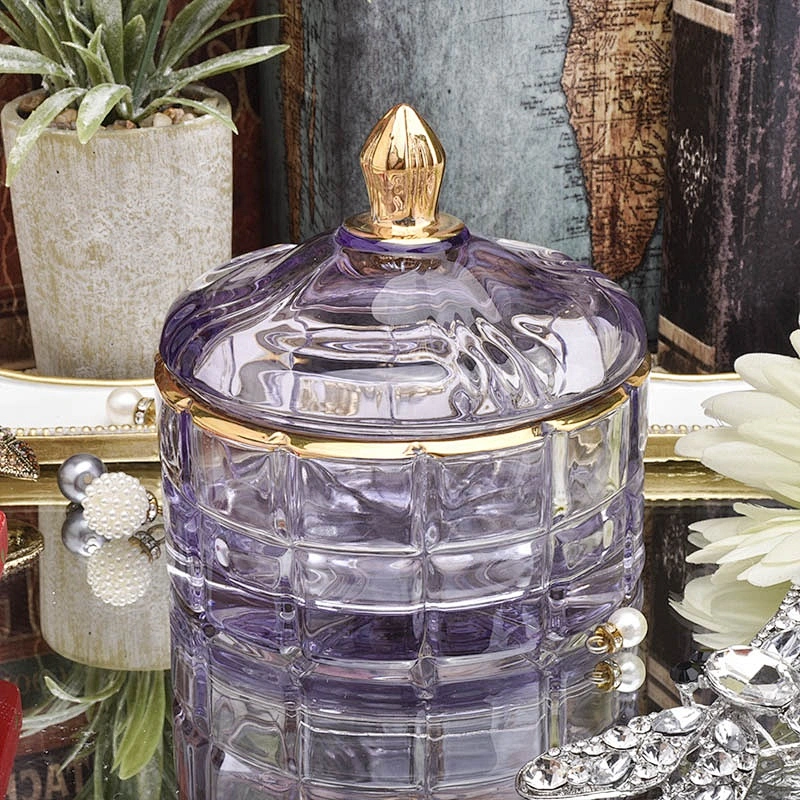 Luxury round votive long glass candle holders with lid
