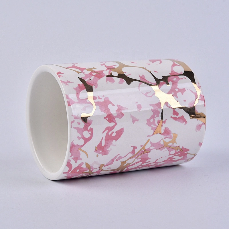 Wholesales custom decorative pink empty ceramic candle jars 10oz