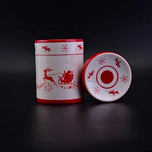 Personalised ceramic candle container with cover for christmas