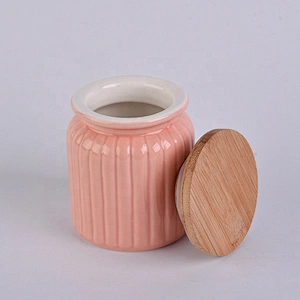 Home decoration Luxury custom pink ceramic candle holder with wood lid