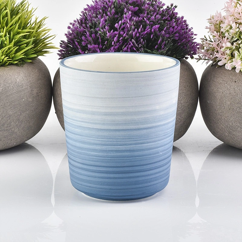 Wholesale matte empty blue decorative ceramic candle holders