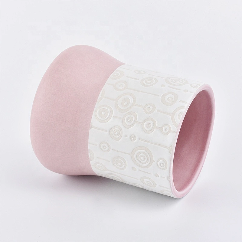 Luxury pink frosted candle ceramic vessel for home decor