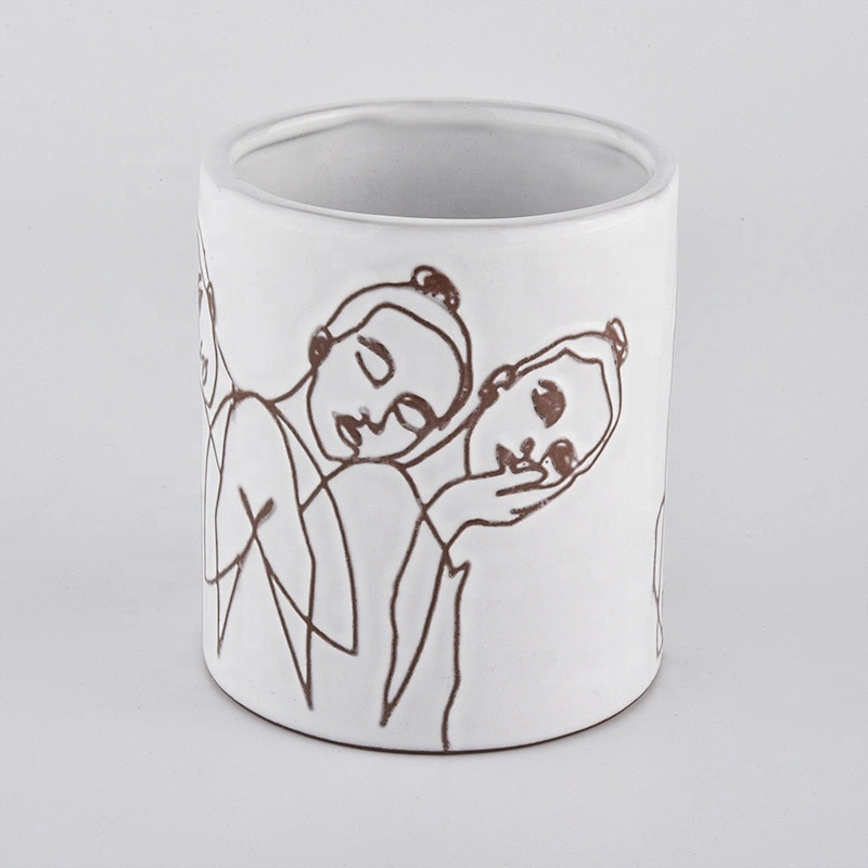 Custom Ceramic Candle Vessels With Face Pattern