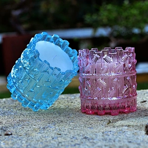 Luxury blue and pink decorative tea light candle glass holder 10oz 12oz