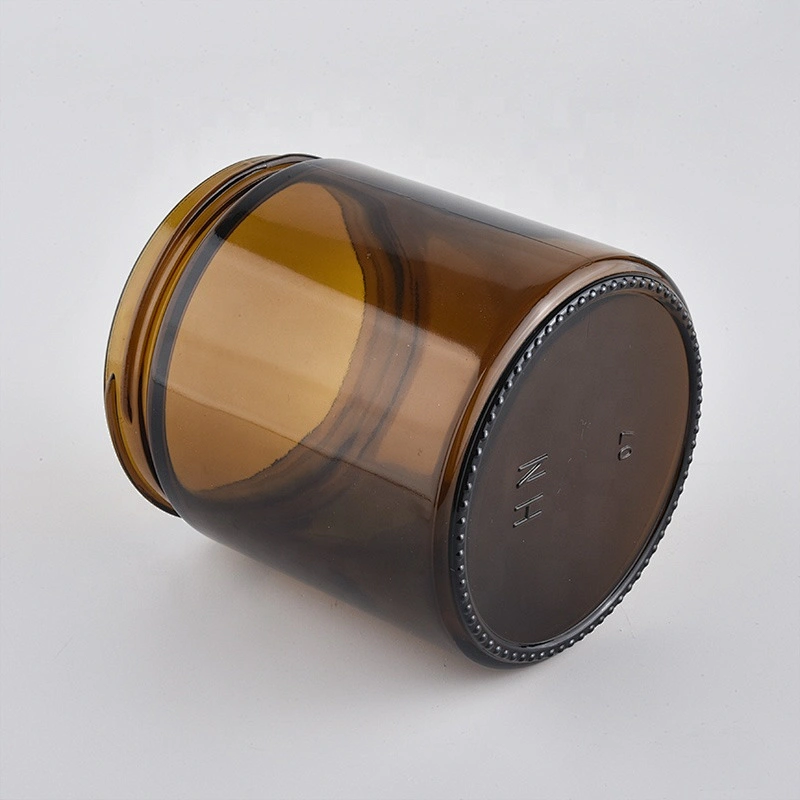 10oz 14oz Bulk custom brown glass candle jars with white plastic lid