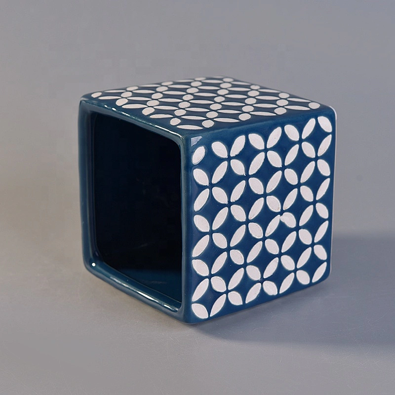 Blue square ceramic candle tin for candle making