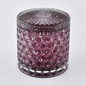 Customized cylinder luxury purple glass jars for candle making with lid