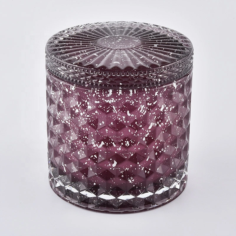 Customized cylinder luxury purple glass jars for candle making with lid