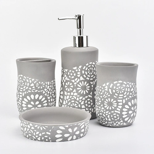 home goods hollow printing bath room accessories concrete bathroom accessories set