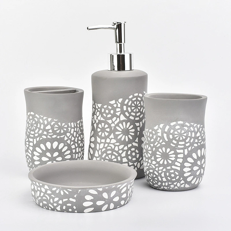 home goods hollow printing bath room accessories concrete bathroom accessories set