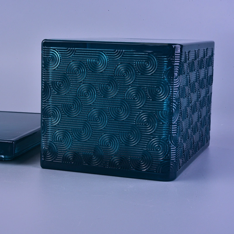 Wholesales luxury blue square glass candle holders with lid