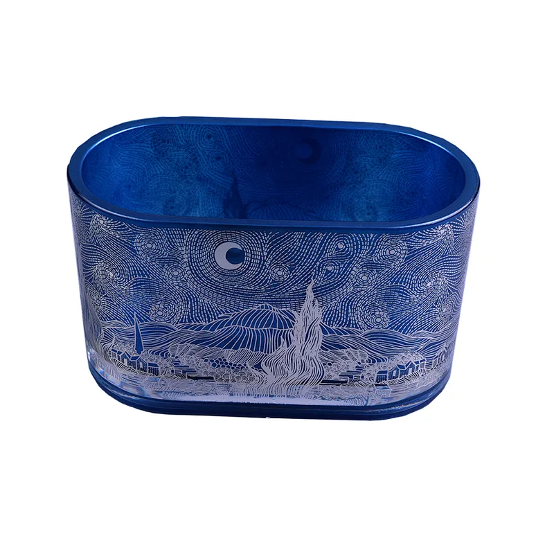 Chinese Custom blue glass candle containers 12oz 14oz