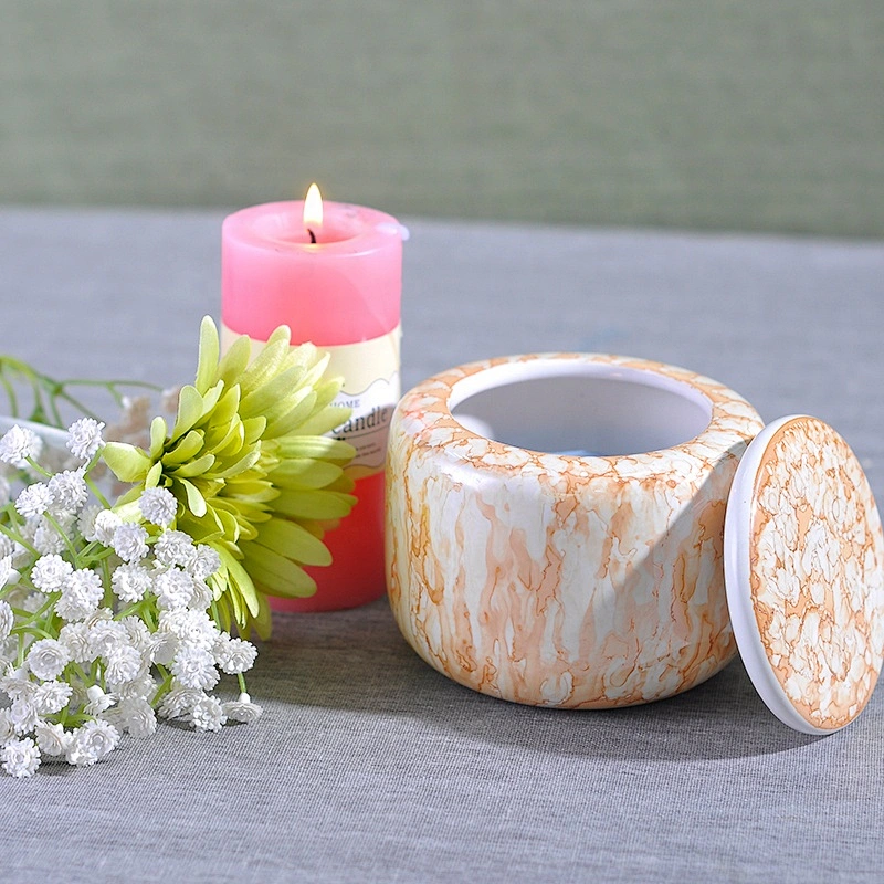 Vintage hurricane decorative marble ceramic candle holder with lid
