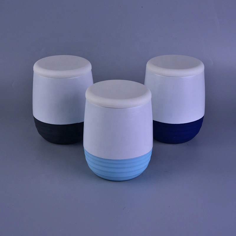 Round color frosted ceramic candle holders with lids
