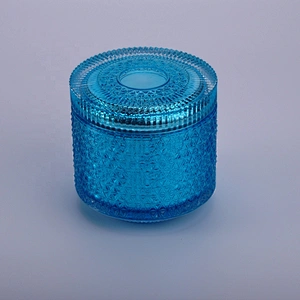 Sunny blue snow design votive candle glass jar with lid 10oz 20oz