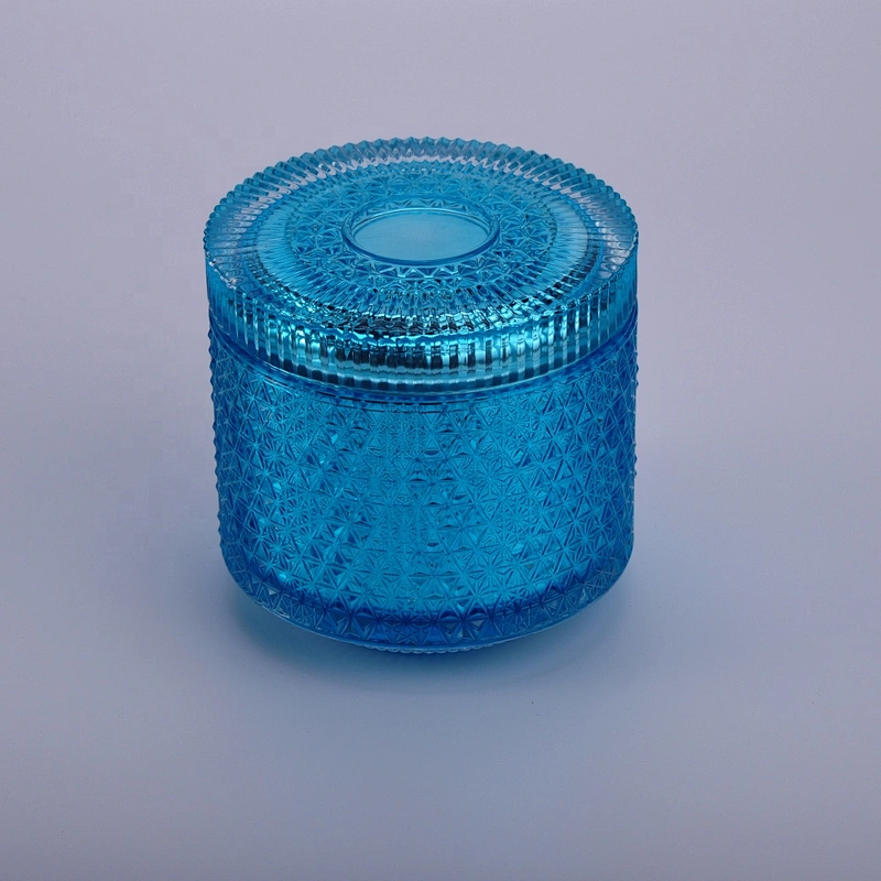 Sunny blue snow design votive candle glass jar with lid 10oz 20oz