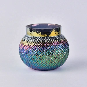 Fancy custom iridescent electroplating glass candle jar