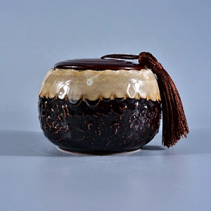 Manufacturer China amber ceramic candle holder with lid home decoration