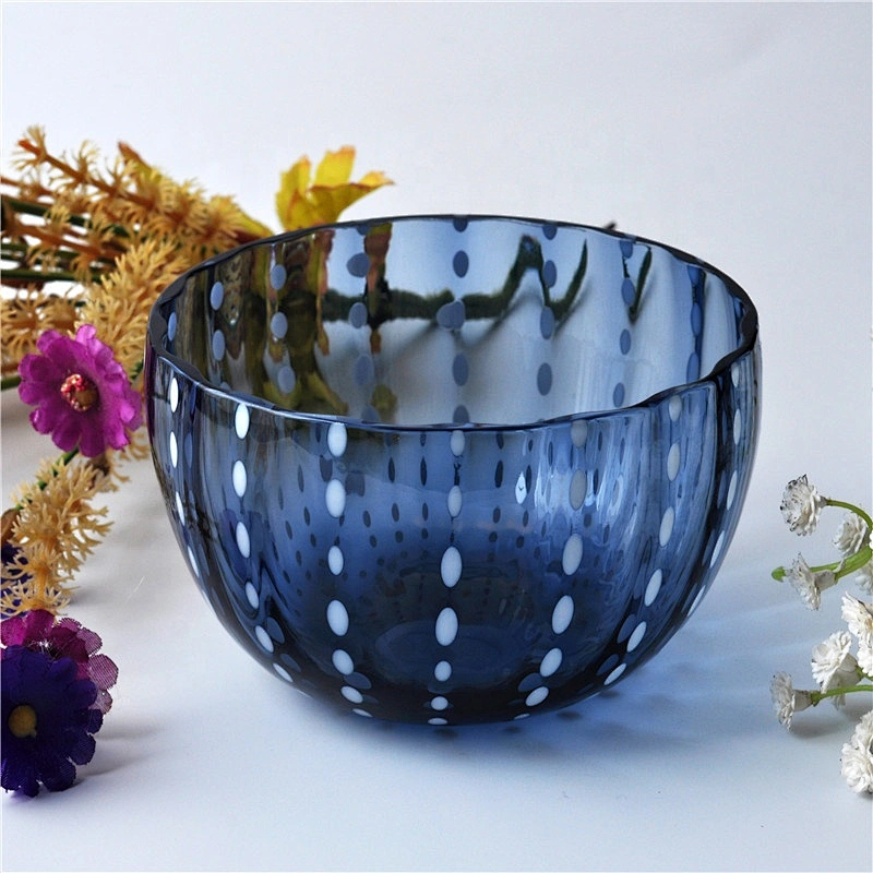 Wholesales luxury blue votive candle glass bowl holders 20oz