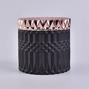 Matte Black Geo Cut Candle Jars With Rose Gold Lids