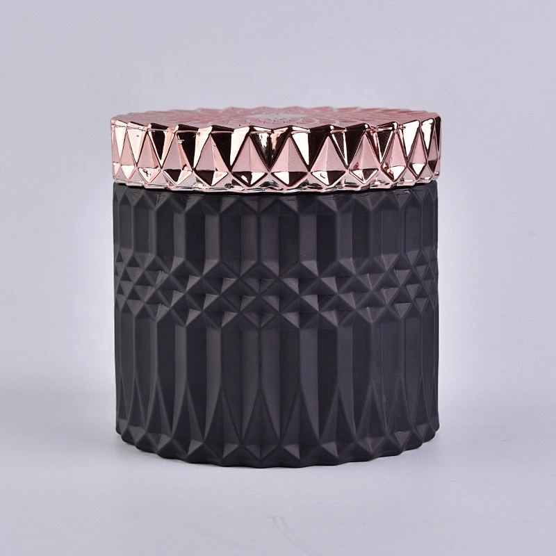 Matte Black Geo Cut Candle Jars With Rose Gold Lids