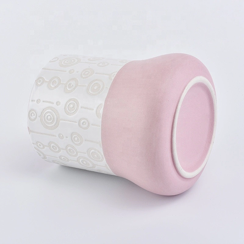 Luxury pink frosted candle ceramic vessel for home decor