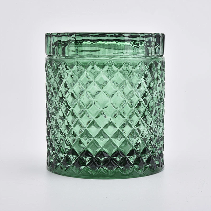 luxury embossed glass candle jar with lid