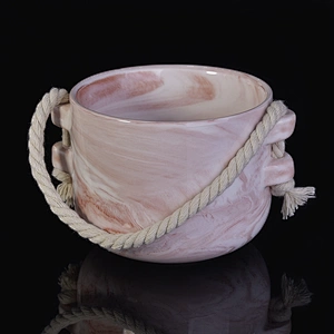 10oz Sunny pink decorative custom empty ceramic candle jar with hemp rope