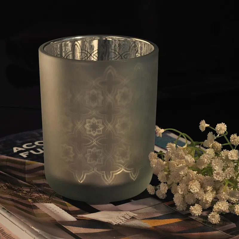 Silver Laser Engrave Glass Candle Holder Wholesale