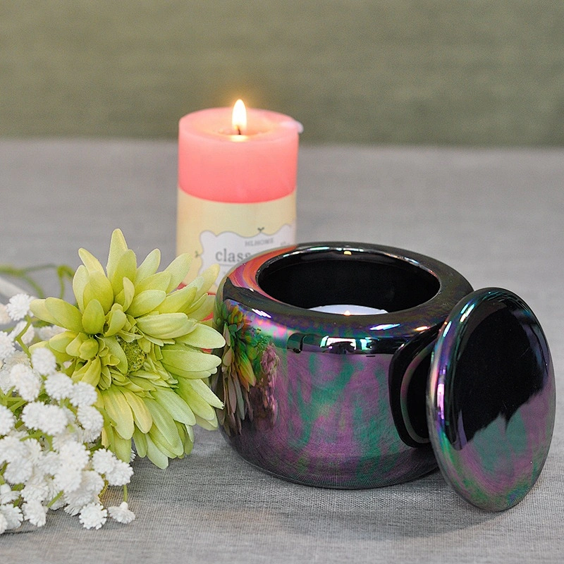 Christmas dark blue decorative marble ceramic candle holder with lids
