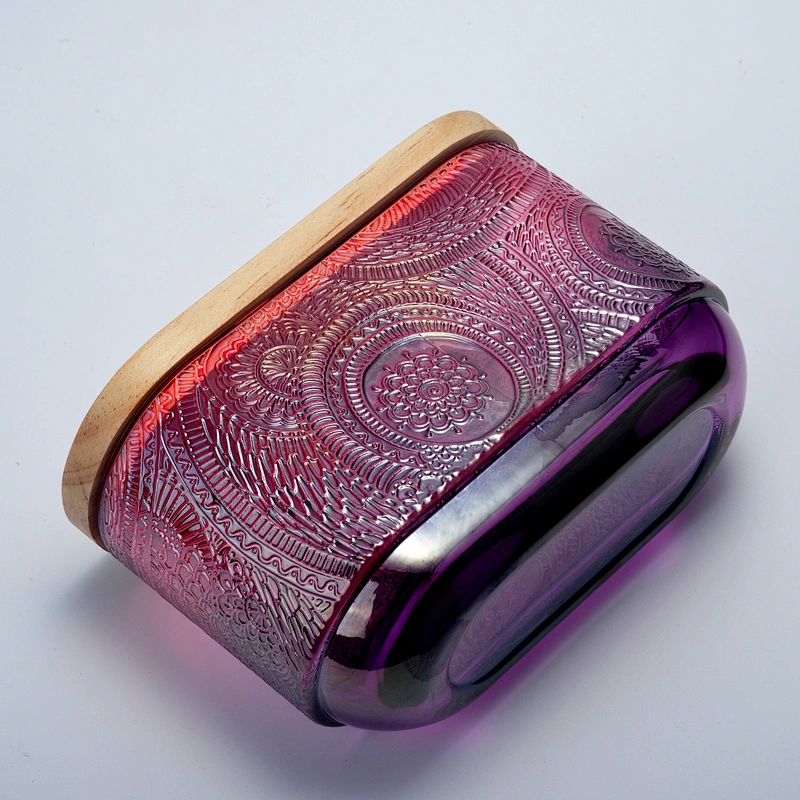10oz chinese luxury pink glass candle jar with wooden lid