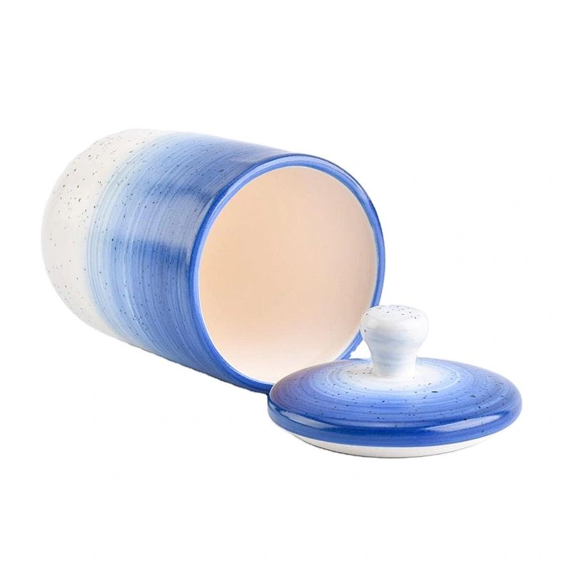 Wholesales custom blue luxury ceramic candle container with lid