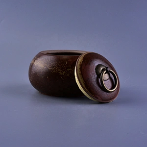 10oz Brown ceramic candle containers tin with lid