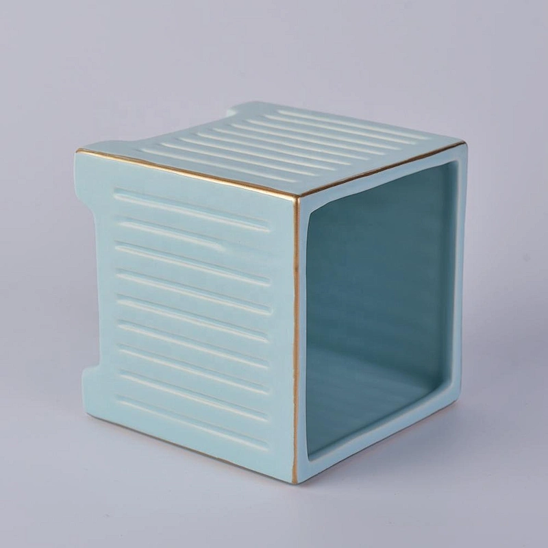 Christmas custom empty blue ceramic candle container