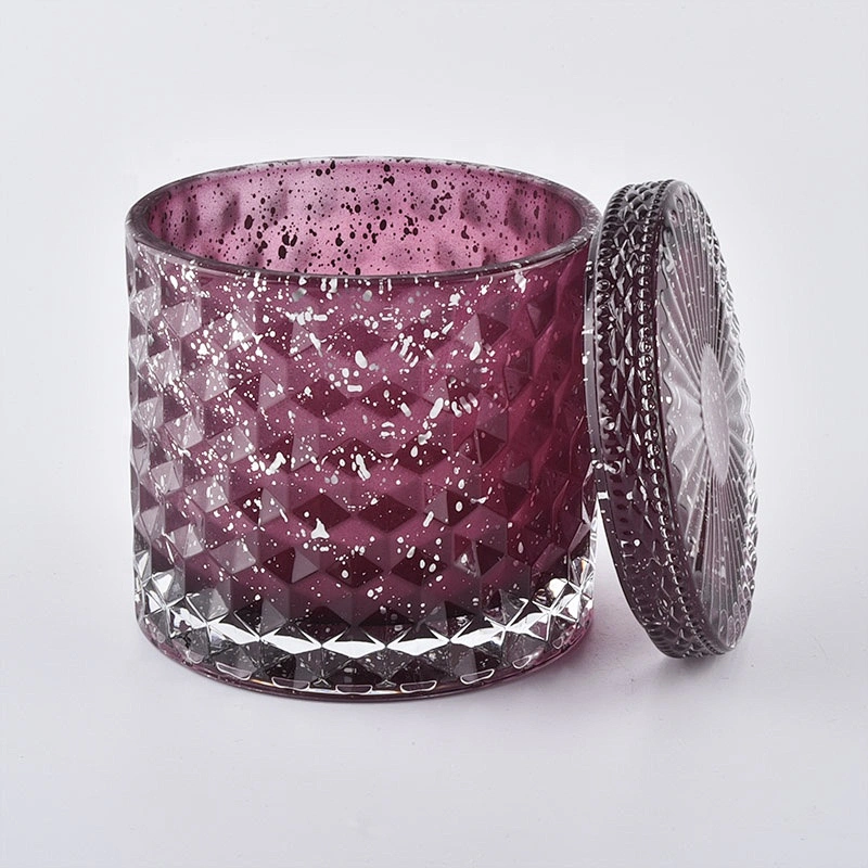 Customized cylinder luxury purple glass jars for candle making with lid