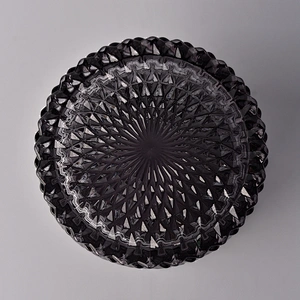 GEO Cut black glass candle jar with lid