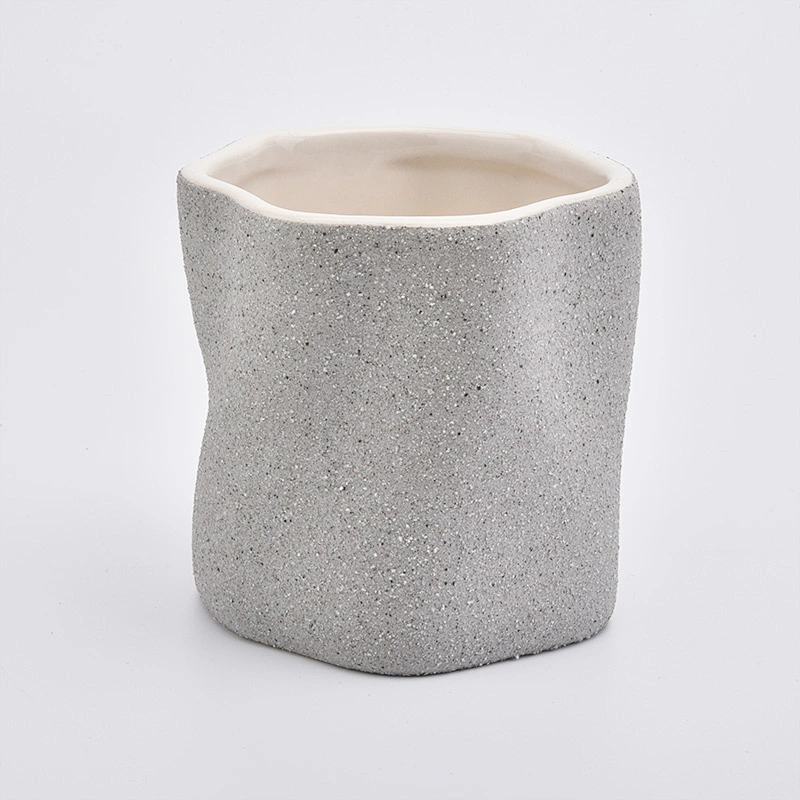 13oz Gray Sand Effect Ceramic Candle Holders Candle Vessels for Home Decor