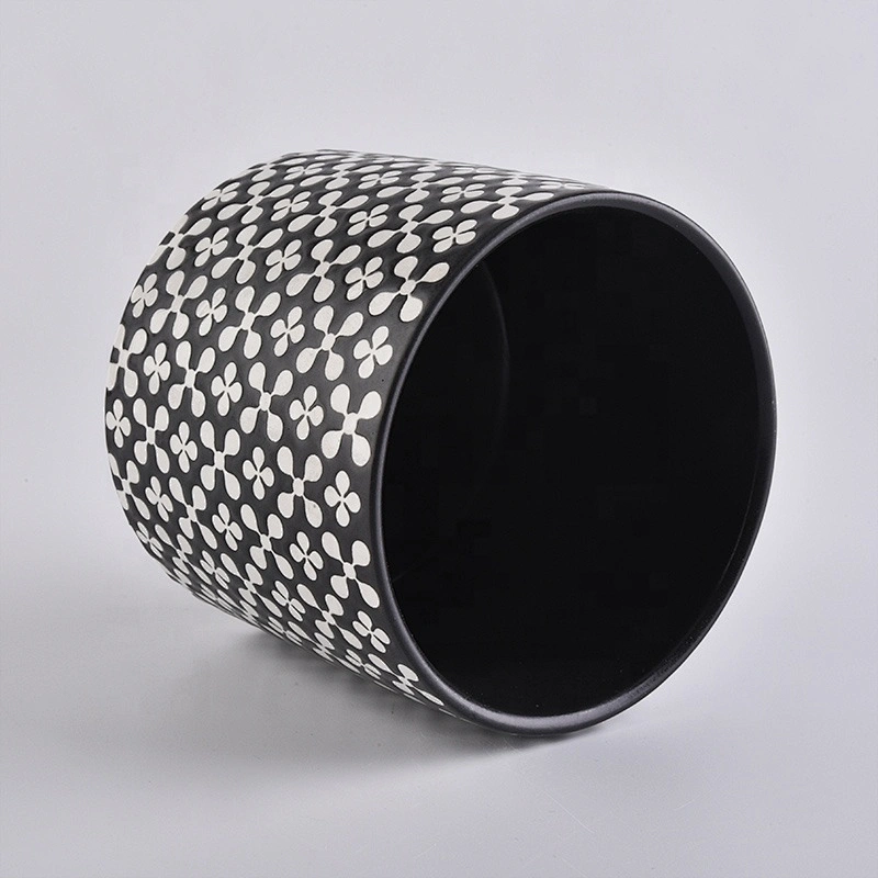 black ceramic candle vessels with silk screen printing