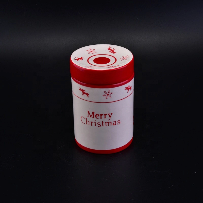 Personalised ceramic candle container with cover for christmas