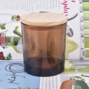 Amber Glass Candle Jars With Wooden Lids